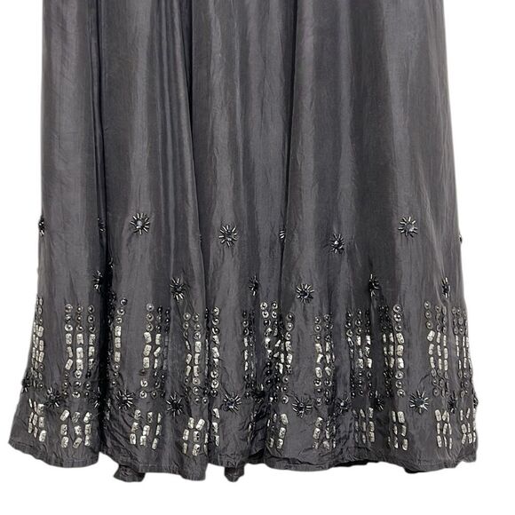 Chicos Skirt Size 1 Woman’s 8 Silk Midi A-Line Gray Beaded Sequins Lined - Picture 3 of 9